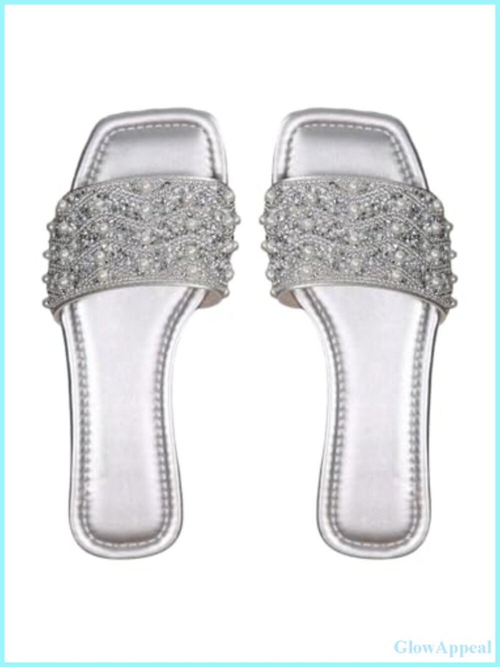 Sparkly Dressy Flat Sandals Pearls Beaded Slip On Open Toe